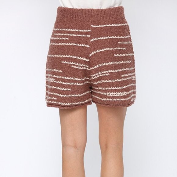 GIGIO Cozy Striped Knit Shorts | Mocha Cream Lounge Shorts - Picture 4 of 4